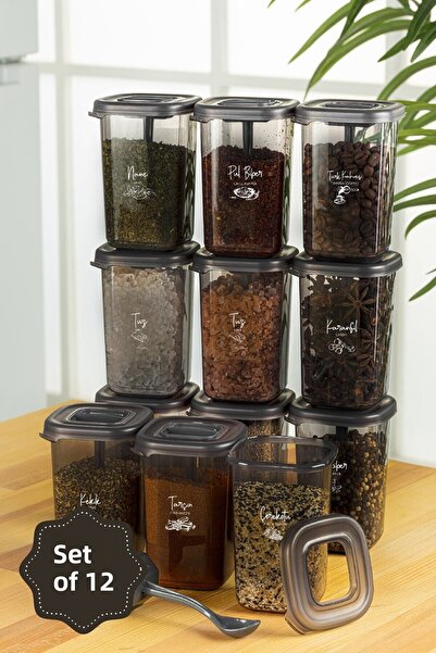 Vienev 12Pcs 450ml Luna Spice Rack Storage Container with White Screen Printing Label Self-Spoon