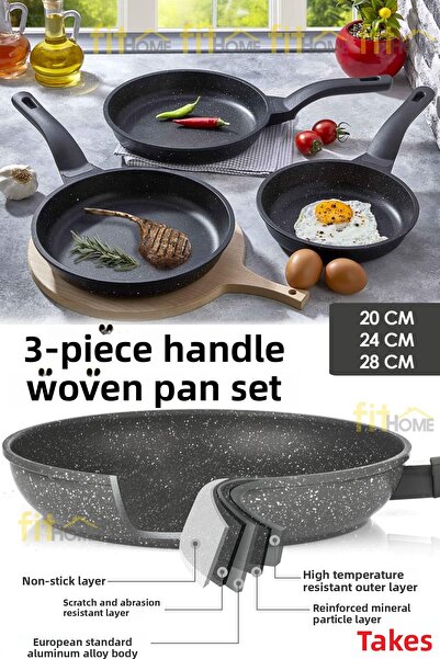 fitfiyat طقم مقلاة مصبوبة بمقبض ألكار مكون من 3 قطع مقاومة للحريق وغير لاصقة ...