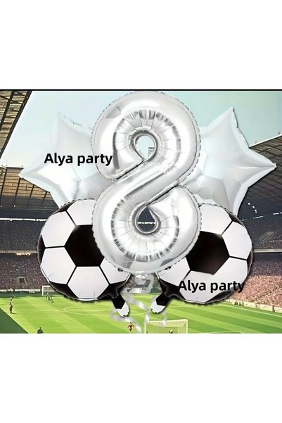 ALYA PARTY Silver Number Foil Balloon Soccer Bulk Birthday Set