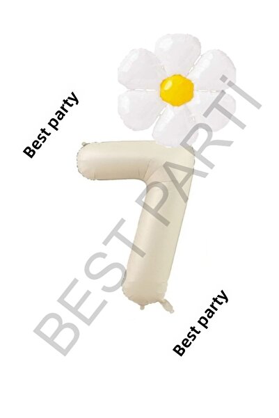 BEST PARTİ DOĞUM GÜNÜ PARTİ SÜSLERİ Beige Number and White Daisy Foil Balloon...