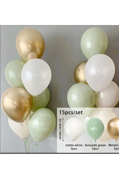 Çemrek Süs Parti حزام بالون الأفوكادو الأخضر والأبيض والذهبي والكروم 15 قطعة