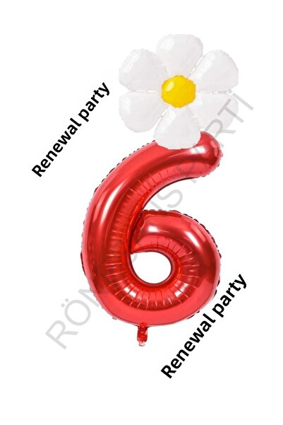 Generic Brand Red Number and White Daisy Foil Balloon Set Age 6