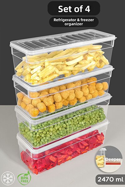 Meleni Home 2470ml Food Storage Organizer Set - 4Pcs Deep Microwave with Clear Lid