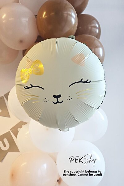 PEKSHOP بالون مستدير على شكل رأس قطة بالون أبيض على شكل رأس قطة