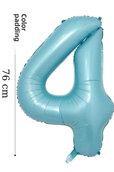 renk party Foil Balloon 4 Number Helium Balloon 76 cm Blue Color - 4 Years Ol...