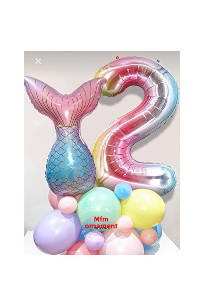 MFM Party 2 Years Old Number Rainbow Mermaid Foil Balloon Set