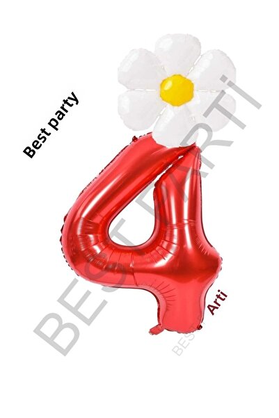 BEST PARTİ DOĞUM GÜNÜ PARTİ SÜSLERİ Red Number and White Daisy Foil Balloon S...