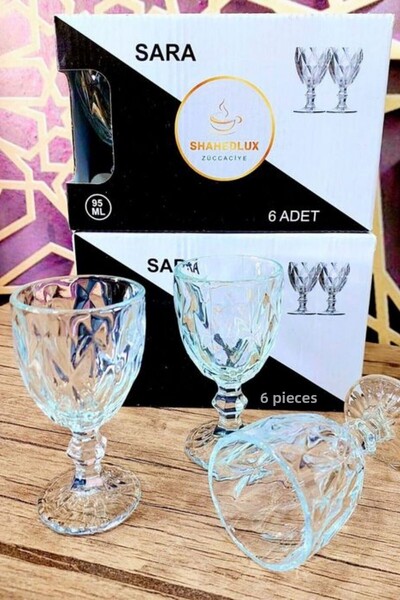 PİNK DESİGN KİTCHEN Crystal Cut Glass 6 Pieces Coffee Side Water / Liquor Glass