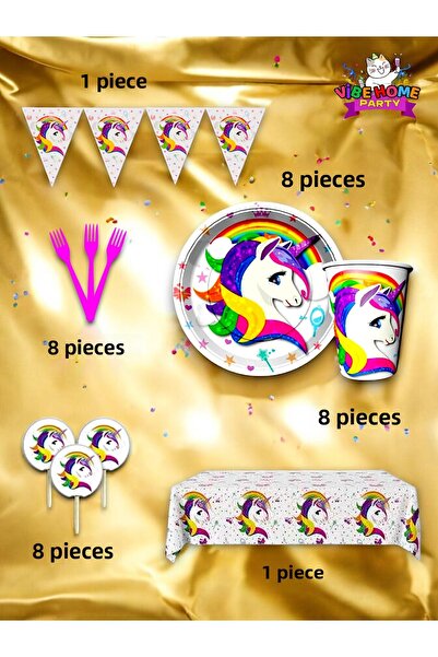 VibeHome Premium Σετ με θέμα το Μονόκερο για 8 Άτομα - Πάρτι γενεθλίων και διασκεδαστικές εκδηλώσεις