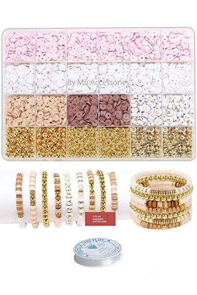 By MO Accessories مجموعة صنع المجوهرات مع حروف فيمو وخرز ذهبي في صندوق مكون م...