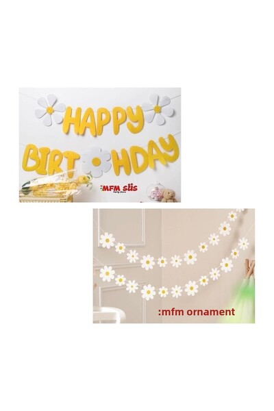 MFM لافتة عيد ميلاد سعيد من إيفا - 12 حلية زهرة الأقحوان مع سلسلة حبل