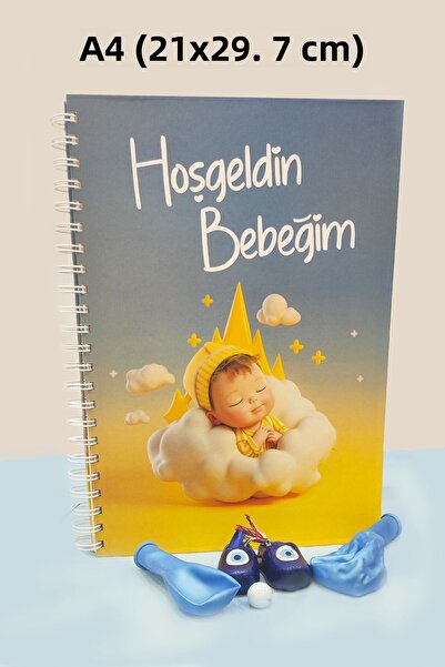 YUNUS COPY دفتر ترحيب بالطفل مقاس A4 باللون الأزرق