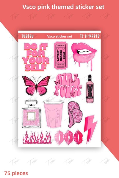 TUGİBU Vsco Pink Laptop Notebook Agenda Notebook Tablet Sticker Label Decal Set - 75 Pieces