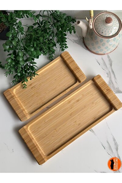 ERKUGO 2 صينية تقديم من الخيزران، طبق تقديم