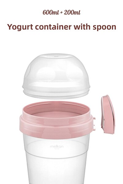 Melkan Home Portable Yogurt Container with Spoon - 600 ml + 200 ml Storage Container - Practical Portable Nutrition Container