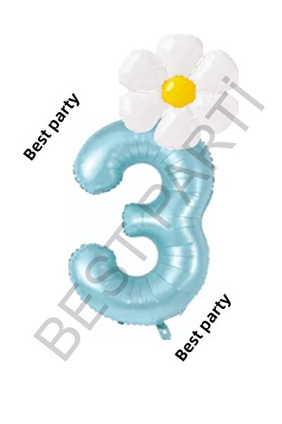 BEST PARTİ DOĞUM GÜNÜ PARTİ SÜSLERİ Blue Number and White Daisy Foil Balloon ...