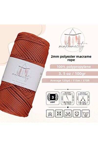 Makromecity Premium 100 gr Polyester Macrame Thread Tile 2mm - 120 m Supla Thread And Bag Thread