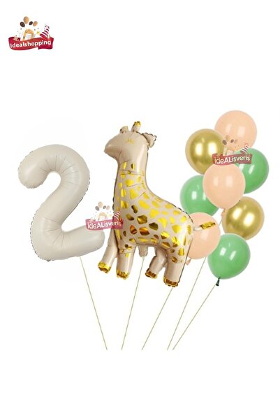 Bkmc Set de petrecere pentru aniversare cu balon din folie cremă Girafă de 2 ani