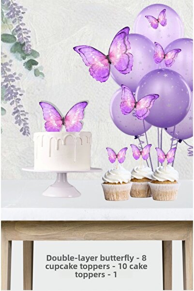 neşeli günlerim Set de petrecere cu fluture violet 3D