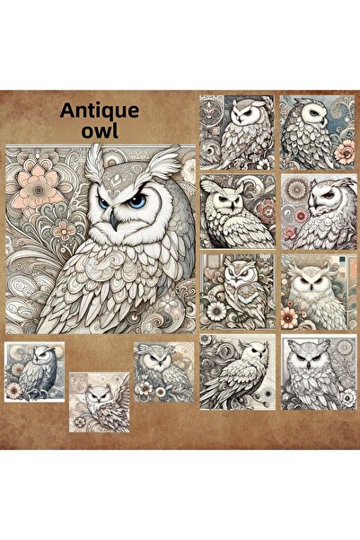 Pink Swan Craft Bufnițe antice de epocă - Set de 12 autocolante pentru albume...