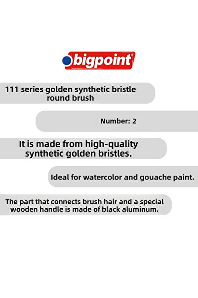Bigpoint Golden Synthetic Round Brush Series 111 No:2 for Watercolor & Gouache Paint