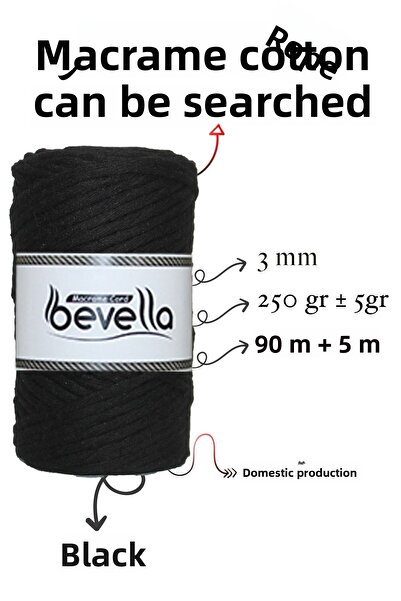 Bevella Macrame Cord Taranan Macrame Thread 3mm Scannable Cotton Single Twist Macrame Thread Black