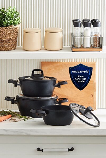 Karaca مجموعة أواني طهي متوسطة الحجم قوية مضادة للبكتيريا من بيودياموند، 6 قطع