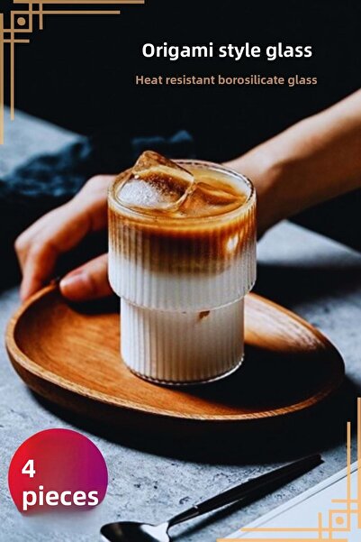Jenisa Heat Resistant Borosilicate Origami Style Coffee and Presentation Glass 300 Ml 4 Pieces