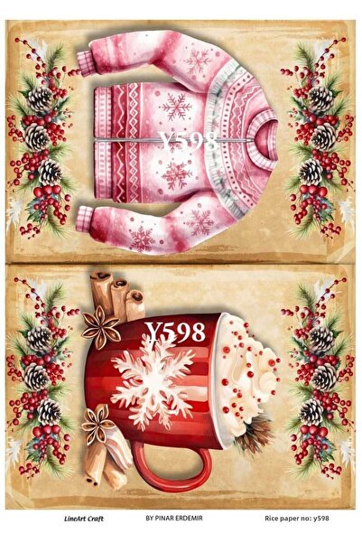 LİNEART ورق ديكوباج نحاسي بنمط رأس السنة الجديدة رقم: SUMMER598 - 29X42 سم