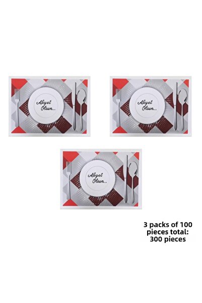 omeyva American Service Paper Bon Appetit Printed White Tablecloth - 29 x 40 Cm- 3 Packs of 100 Pieces