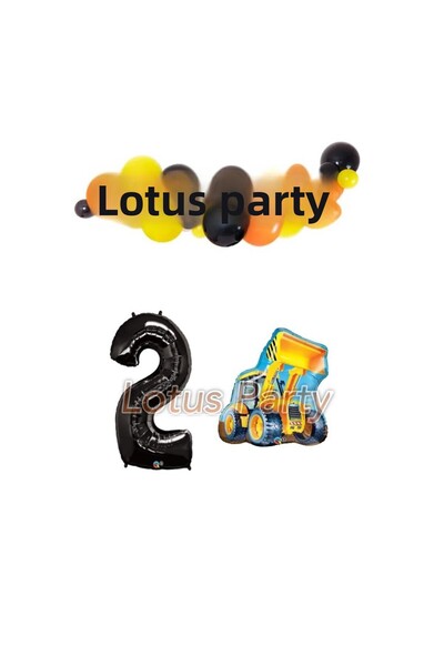 LOTUS PARTY 2 Years Old Construction Themed Balloon Chain Set (Pool Foil Blac...