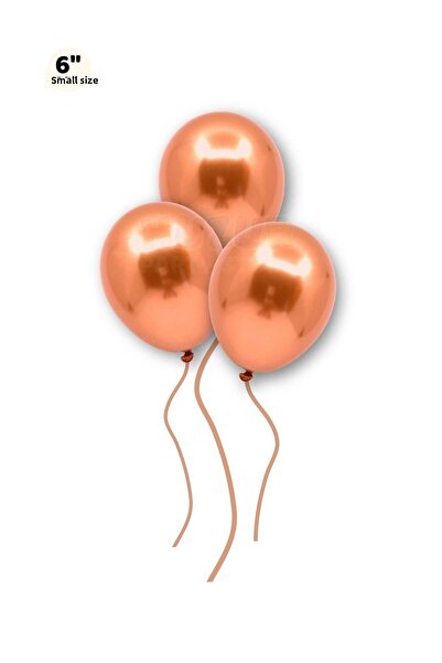 Huzur Party Store Small Mini Size Copper Colored Chrome Balloon 50 Pcs 6 Inch 15 Cm High Shiny Mirrored Birthday Party Balloon