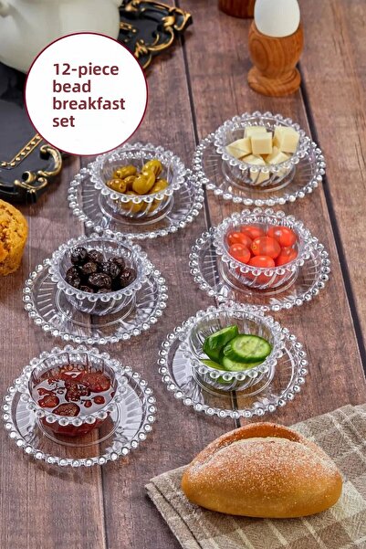 SİHİRLİ AYAKLAR 12 Pieces Transparent Acrylic Beads Breakfast Set Sugar Bowl Sauce Bowl Jam Bowl Set Tea Cup Stand