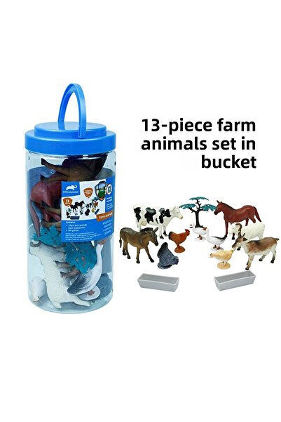 ACTIVESHOP مجموعة ألعاب حيوانات المزرعة 13 قطعة / 23 سم في دلو