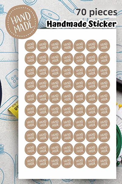 MSticker Autocolant rotunde maro realizat manual-4x4cm 70 buc