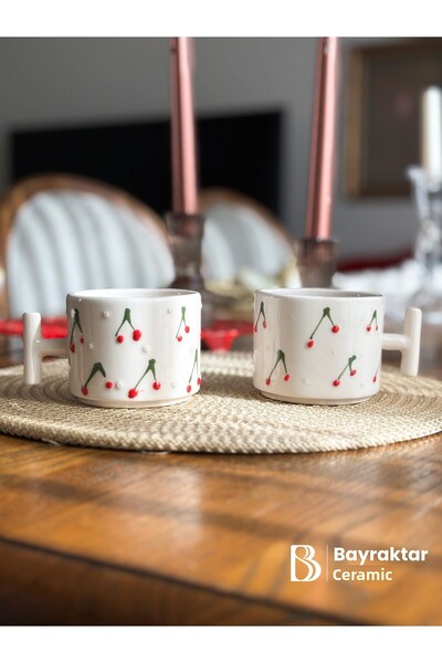 Bayraktar Seramik Pack of 2 Patterned Coffee Cups 175 ml