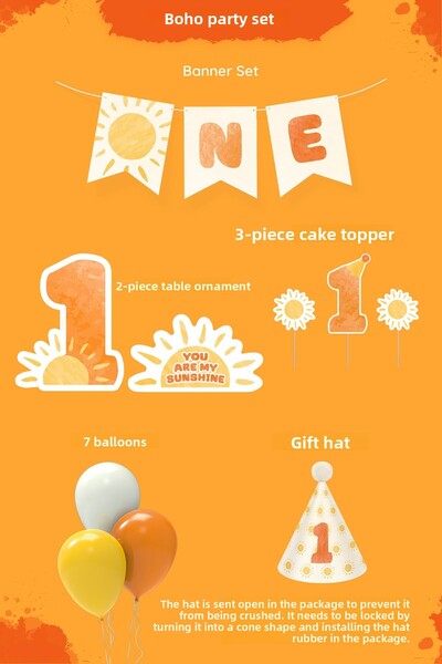 Hey Parti Sun Themed 1 Year Birthday Party Set