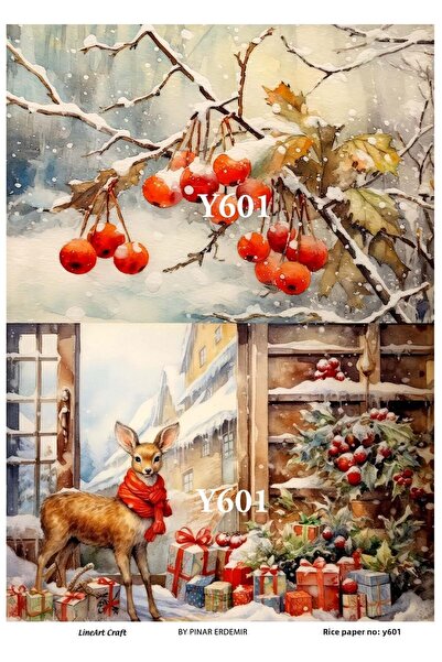 LİNEART Y601 شتاء - 30x42 ديكوباج نحاسي، منظر طبيعي ثلجي ونمط زهور