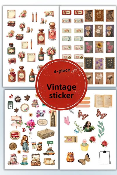 birikiyedi Set of 4 Vintage Sticker Planner Suitable for Agenda Bullet Journal
