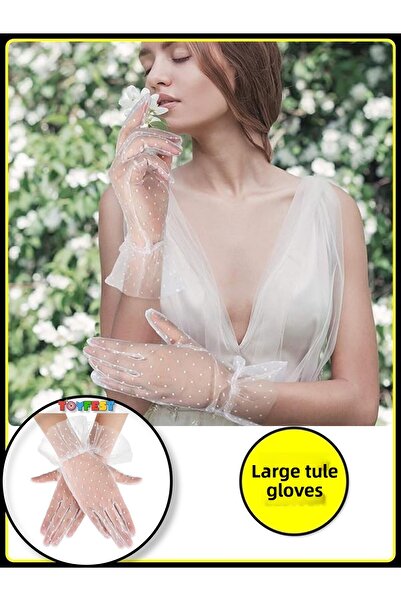 TOYFEST Διαφανές κοστούμι για πάρτι με κορδόνια από τούλι με πουά, γάντια γάμου και νυφικά ΓΑΛΑΚΤΩΣ
