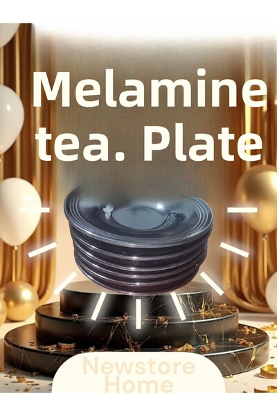 NEBİL HOME Striped Black Luxury Melamine Plastic 6-Piece Tea Plate