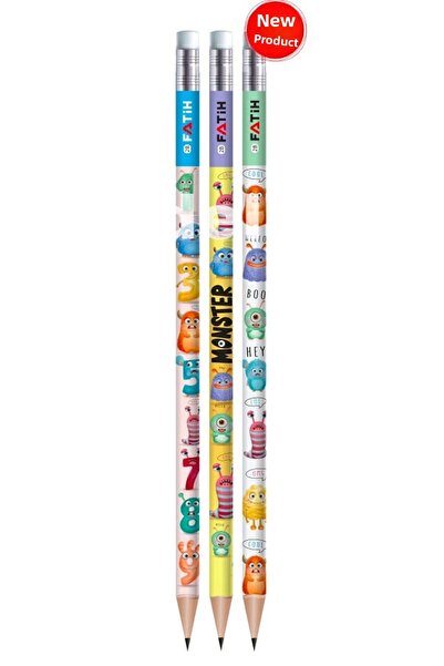 Modellino مجموعة أقلام رصاص من 3 قطع مع ممحاة منقوشة من فاتح - خيارات النمط