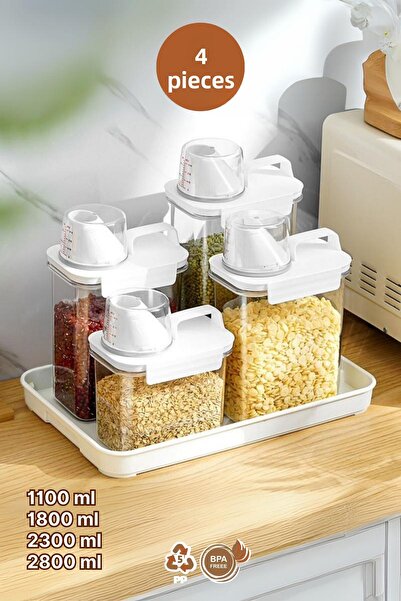 grimorlife 4 Lt Leakproof Storage Container with Scale 1100-1800-2300-2800 ml with Label