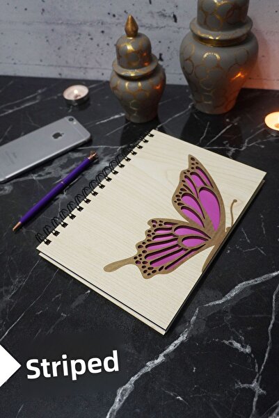 markcat دفتر ملاحظات مخطط بطابع الفراشة مع غطاء خشبي - جدول الأعمال والمدرسة ...