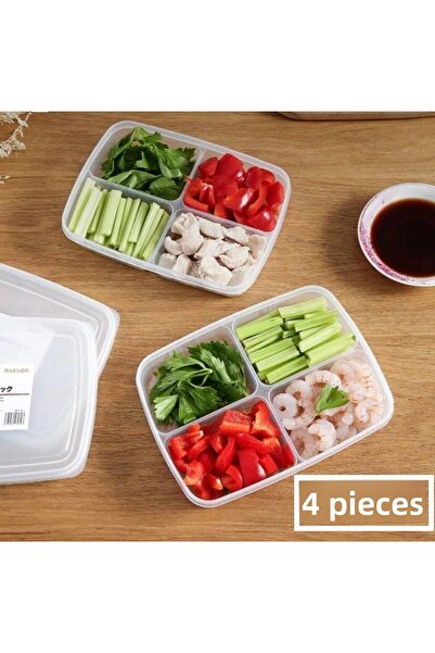 Bayev 4 Pieces of 4 Compartment Breakfast Storage Container - Tomato Cucumber Lunch Storage Container