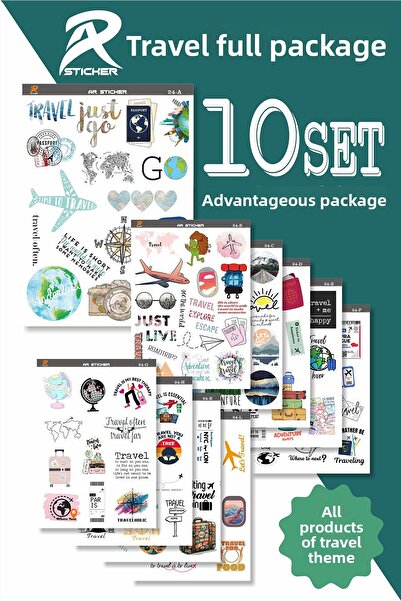 AR Sticker ملصق كمبيوتر محمول للسفر، مجموعة كاملة من 10 قطع