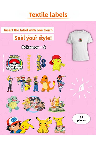 AGG Reklam Iron-On Clothing Tag Pokemon -2 Set of 15