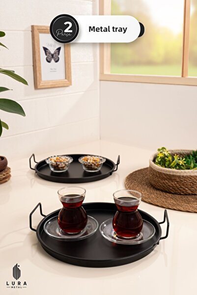 Skygo Set of 2 Mita Black Metal Coffee & Tea Presentation Trays - 25 cm