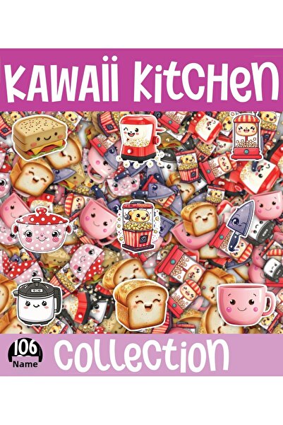 cakaybu Set de 106 de autocolante cu tematică Kawaii Kitchen (Bucătărie) pe 2...