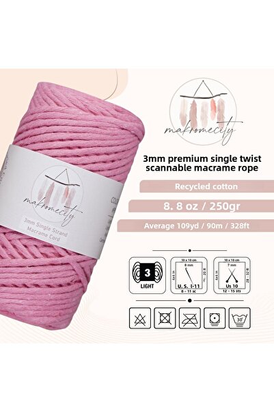 Makromecity Σκάνδαλο μακραμέ 3mm Σκάνδαλο βαμβακερό σκάνδαλο μακραμέ Σκάνδαλο μακραμέ ζαχαρωτό ροζ